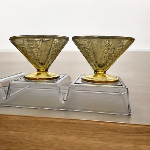 Vintage Federal Madrid Amber Depression Glass Dessert Sherbet Cups Set Of 2 - Picture 5 of 9